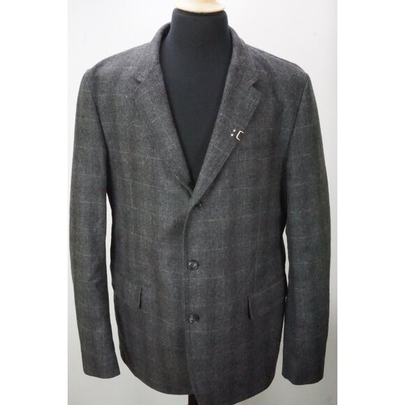 Hugo Boss Gray Flannel Plaid Quilted Liner Parka Jacket Sz 44R
